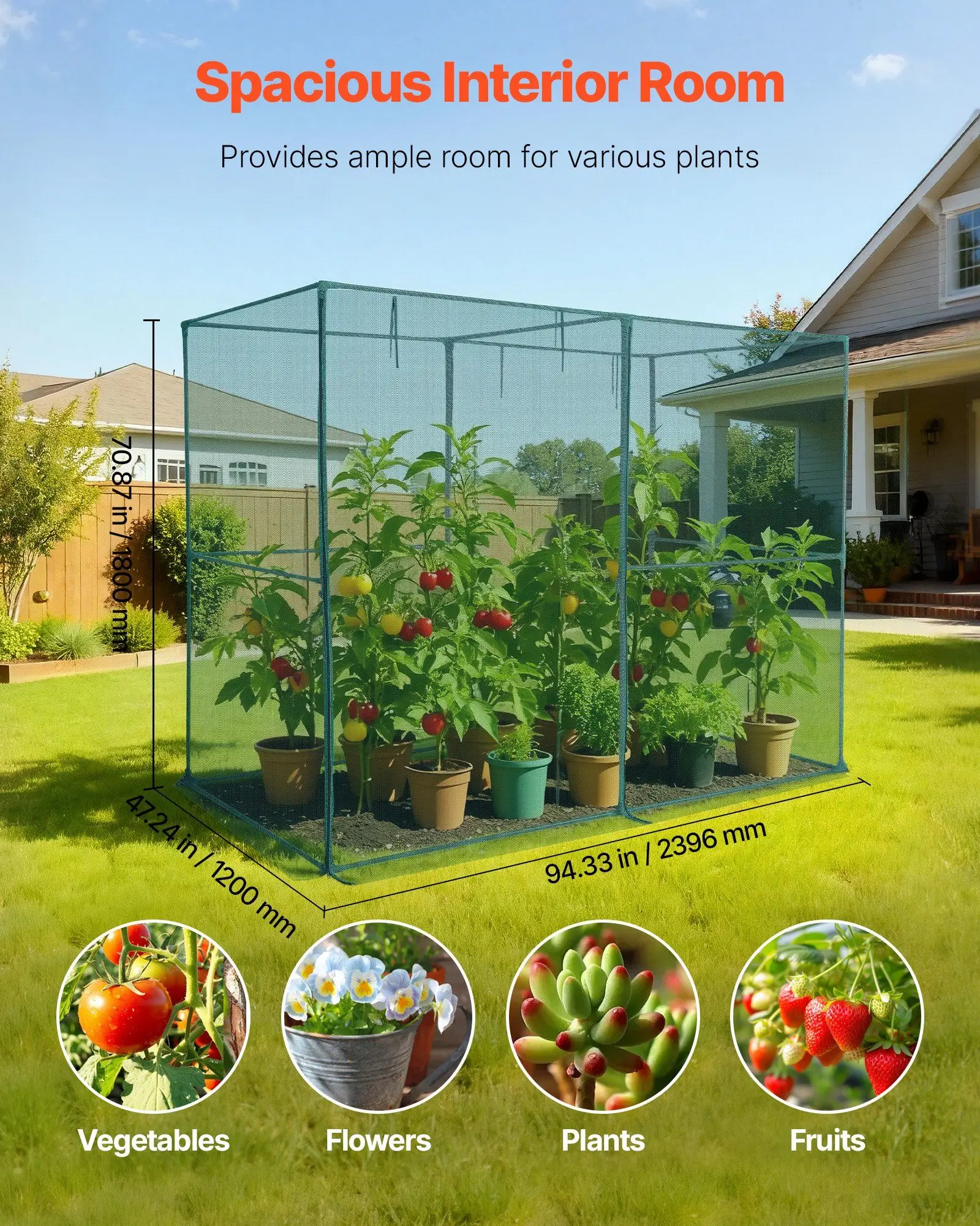 

Crop Cage, 7.8 x 3.9 x 5.9 ft Plant Protection Tent with Zippered Door, Wind-Resistant Tall Crop Cage, Easy to Install, Outdoor