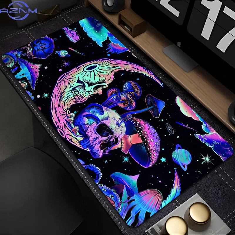 Large Psychedelic Mushrooms Mouse Pad with Purple Moon - Gamer Desk Mat Keyboard Rug PC Skull Starry Sky Laptop Carpet