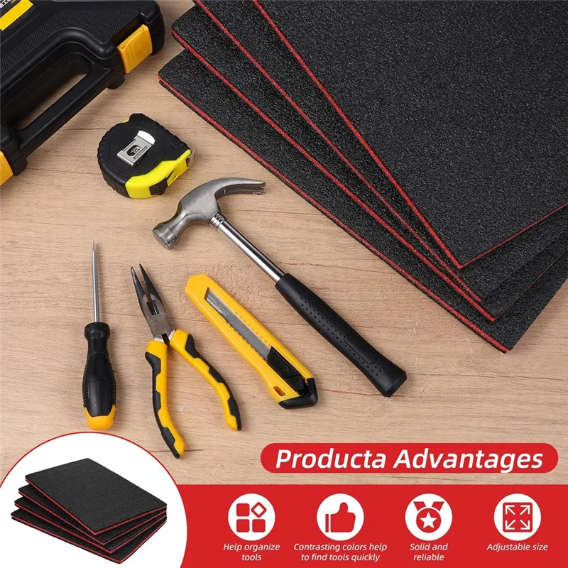 A74E-8Pack صندوق الأدوات رغوة، 15.7 × 9.8 × 0.8 بوصة إدراجات رغوة للحافظات، أوراق تخزين البولي إيثيلين لحقيبة الأدوات الصلبة، الأداة