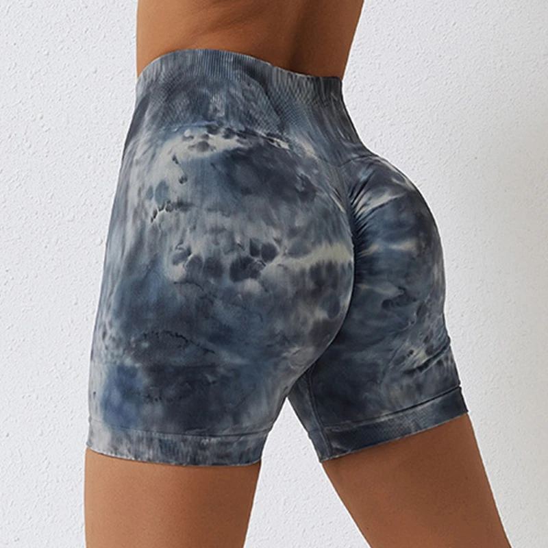 Summer Tie Dye Yoga Shorts Marbling Gym Shorts Women Buttock Lift Sports Shorts Women Fitness Tights High Waist Booty Shorts