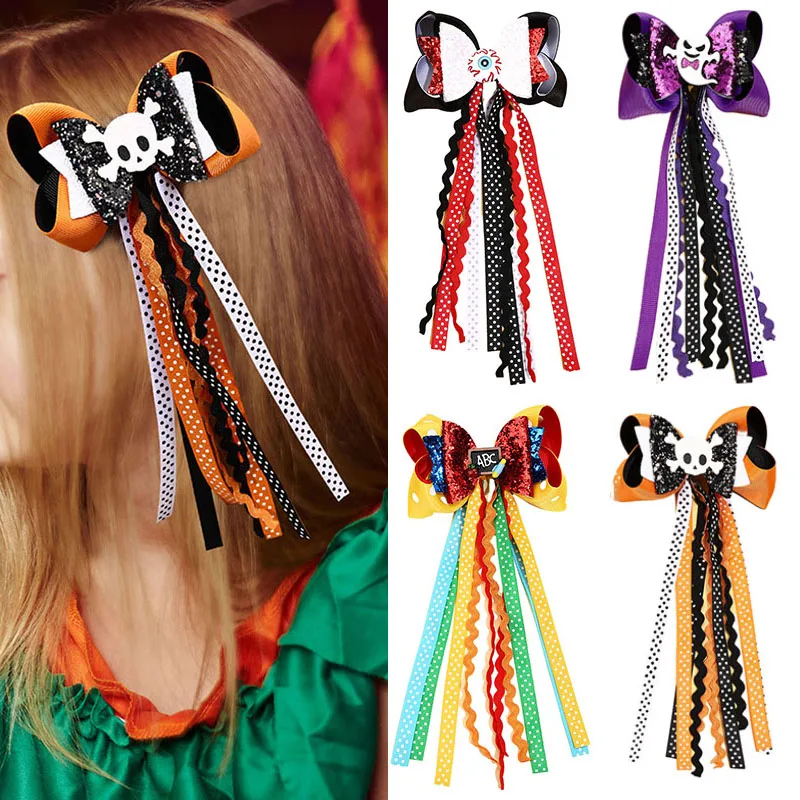 Oaoleer Halloween Tassel Hair Clip For Kids Girl Glitter Handmade Bows Hairpin Hairgrips Princess Headwear Kids Hair Accessories