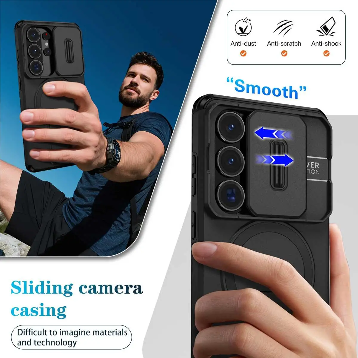 Für Samsung Galaxy S26 S25 S24 S23 Ultra Plus Magnetischer Ring-Halter Schiebe-Kameraschutz Handyhülle für Samsung S25 S24 FE – Detail 8