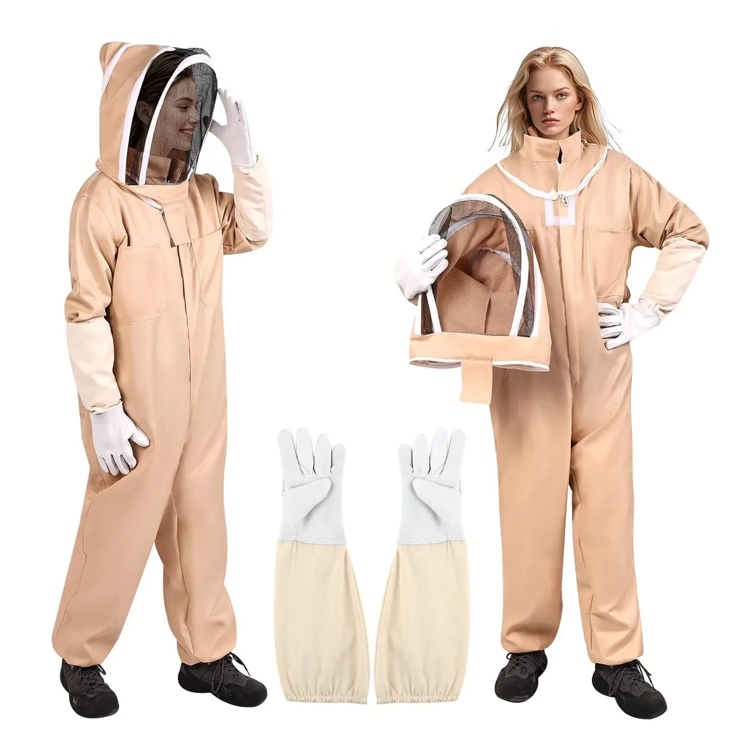 New Professional Ventilated Full Body Beekeeping Bee Keeping Suit with Leather Gloves Coffee Color