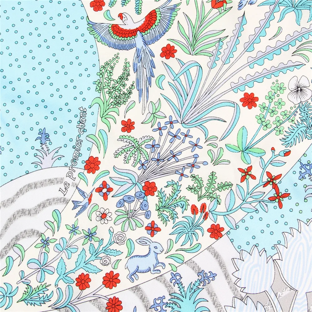 Manueller handgerollter Twill-Seidenschal für Damen, Konzertdruck, quadratische Schals, Wraps, Echarpes, gekräuselte Foulards, Femme, Bandana, Hijabs, 90 cm – Detail 6