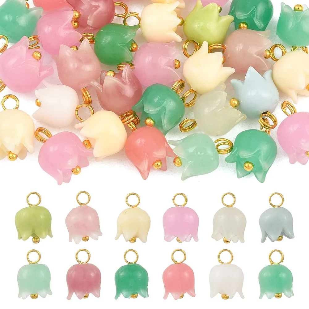 30pcs Synthetic Coral Flower Charms Bell‑Shaped Floral Pendants for DIY Necklace Bracelet Making Jewelry Decor Craft Supplies