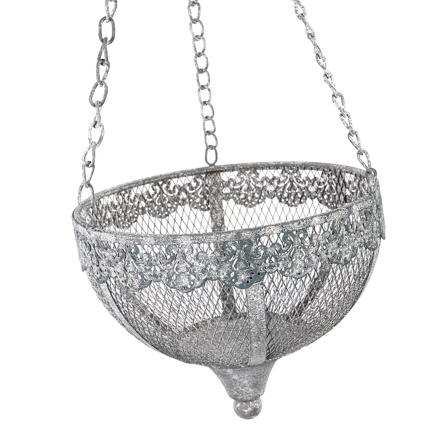 Vintage Metal Hanging Planter Basket With Chain, Rustic Lace Edge Garden Flower Pot, Balcony Patio Hanging Plant Holder