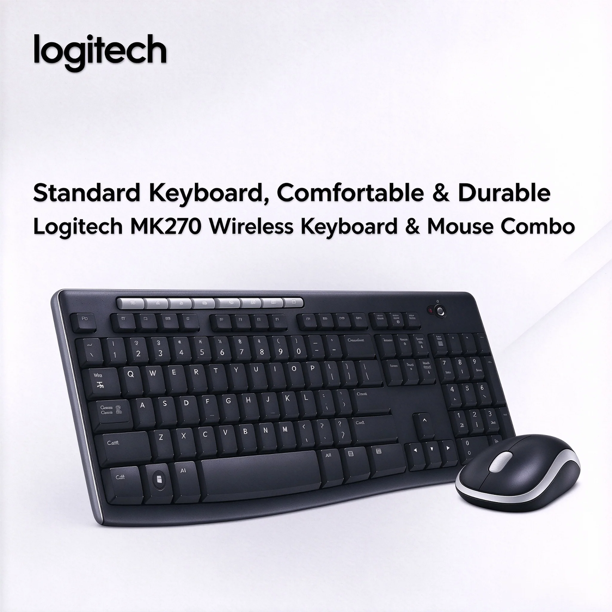 Logitech MK270 Wireless Keyboard Mouse Set Full Size with 2.4G Receiver Spill Resistant Suit Desktop Wireless Office Keyboard