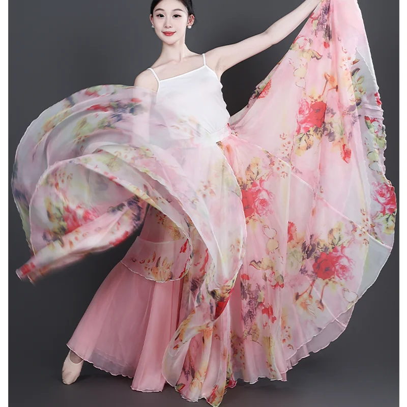 2026 New Chiffon Fashion full circle  skirt for women  Summer Flowers Elegant Female Skirt Bohemian Beach Skirt long skirts