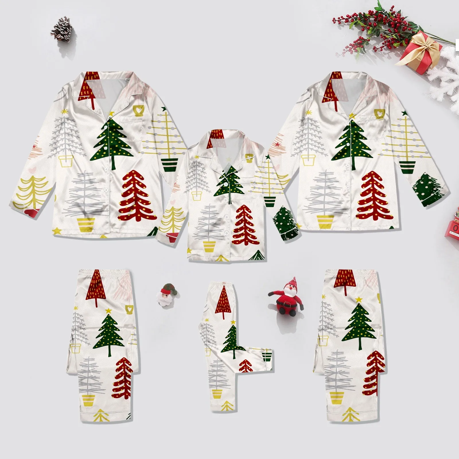 Children Christmas Pajama Family Loungewear Baby Girls 2pcs Homwear Love Print Sleepwear Long Sleeve Button-up Tops Pants Set