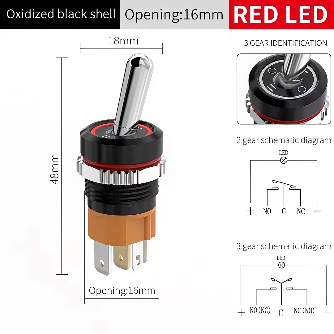 LANBOO 16MM 15A High Current 3 way 12V Toggle Switch rocker Vintage switch 2/3 Positions With LED waterproof round boat