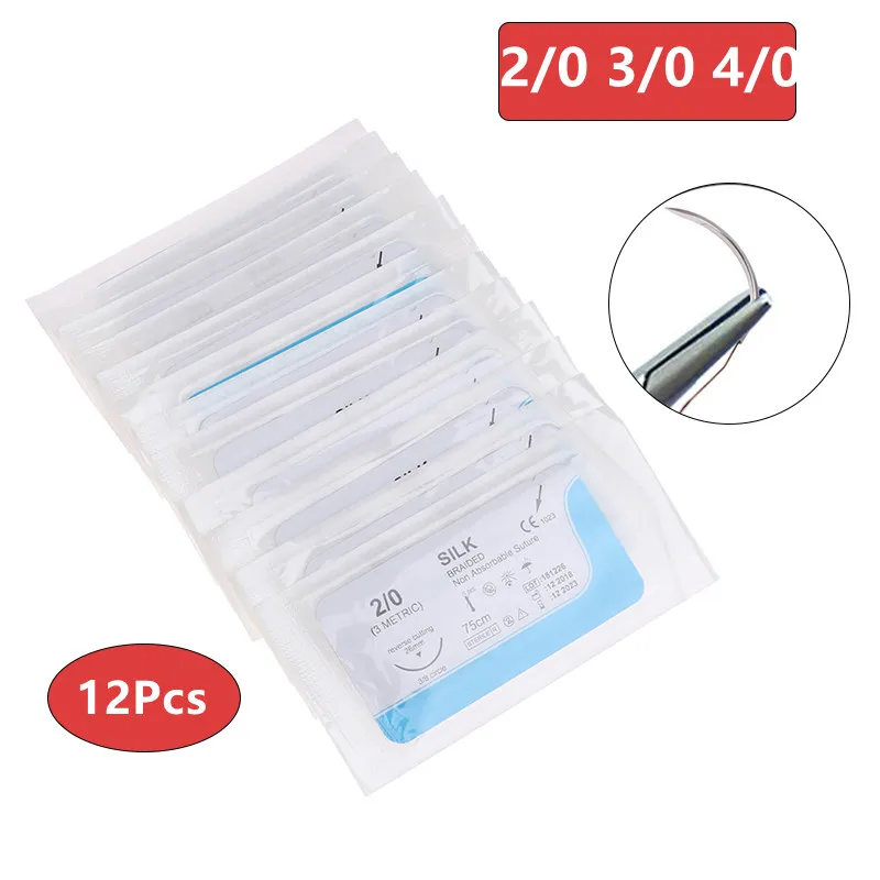 12Pcs/bag 2.0/3.0/4.0 Dental Surgical Needle Silk Medical Thread Suture Surgical Practice Kit