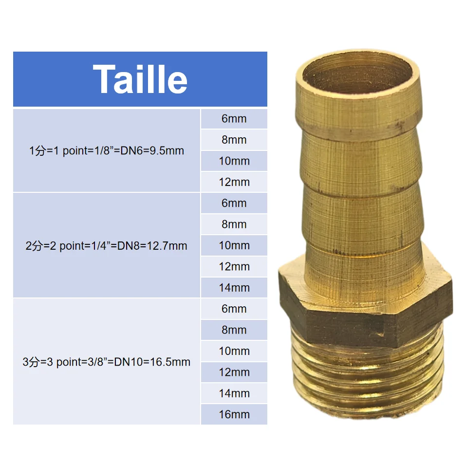 Brass Pipe Fitting 6/8/10/12/14/16mm Hose Barb Tail 1/8