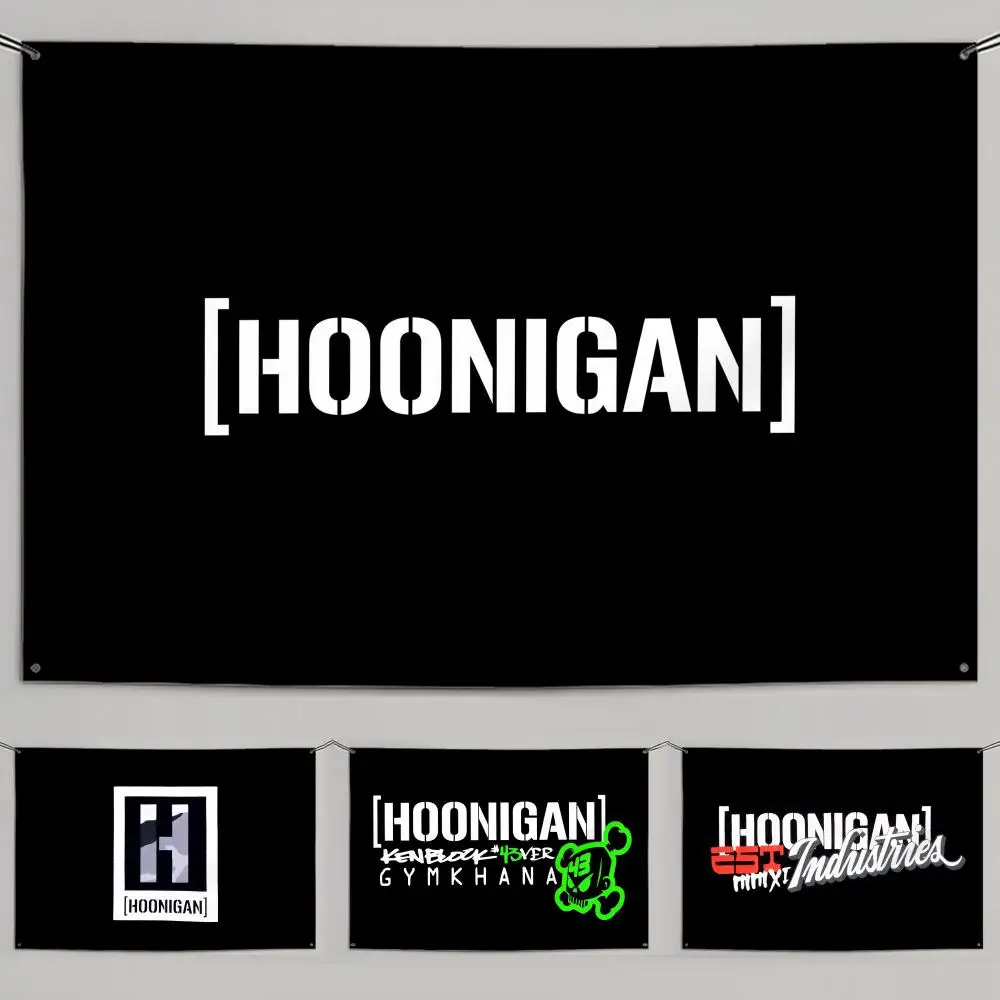 Hoonigan Racing car modification Minimalist Fabric Flag Fade-Resistant Outdoor Garden Banner Hanging Sign for Shop Home Decor