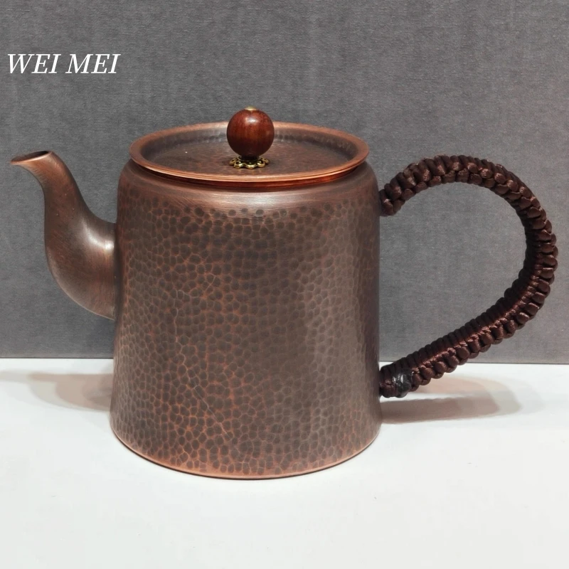 Vintage Pure Copper Tea Pot,With Filter Screen 400 ml Brewing Coffee Water Kettle,Handcrafted Woven Handle Tea Brewing Kettle