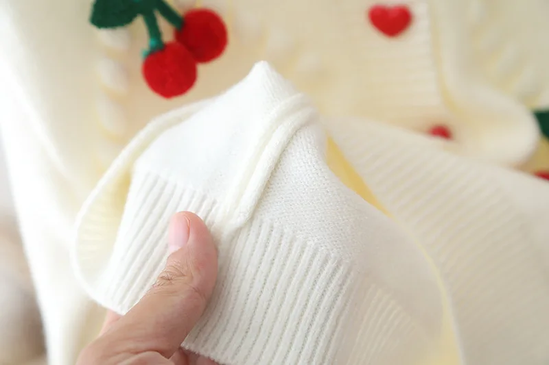 كارديجان بزر الحب للفتيات ، سترة دافئة ، معاطف لطيفة ، كرز ، قمم محبوكة سميكة ، طراز كوري ، جديد ، ربيع ، خريف