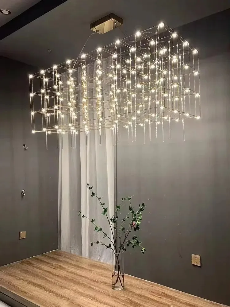 Light Cube Chandelier Engineering Customization Villa Hall Sales Department Model Room LED Duplex Hotel Lobby Lighting