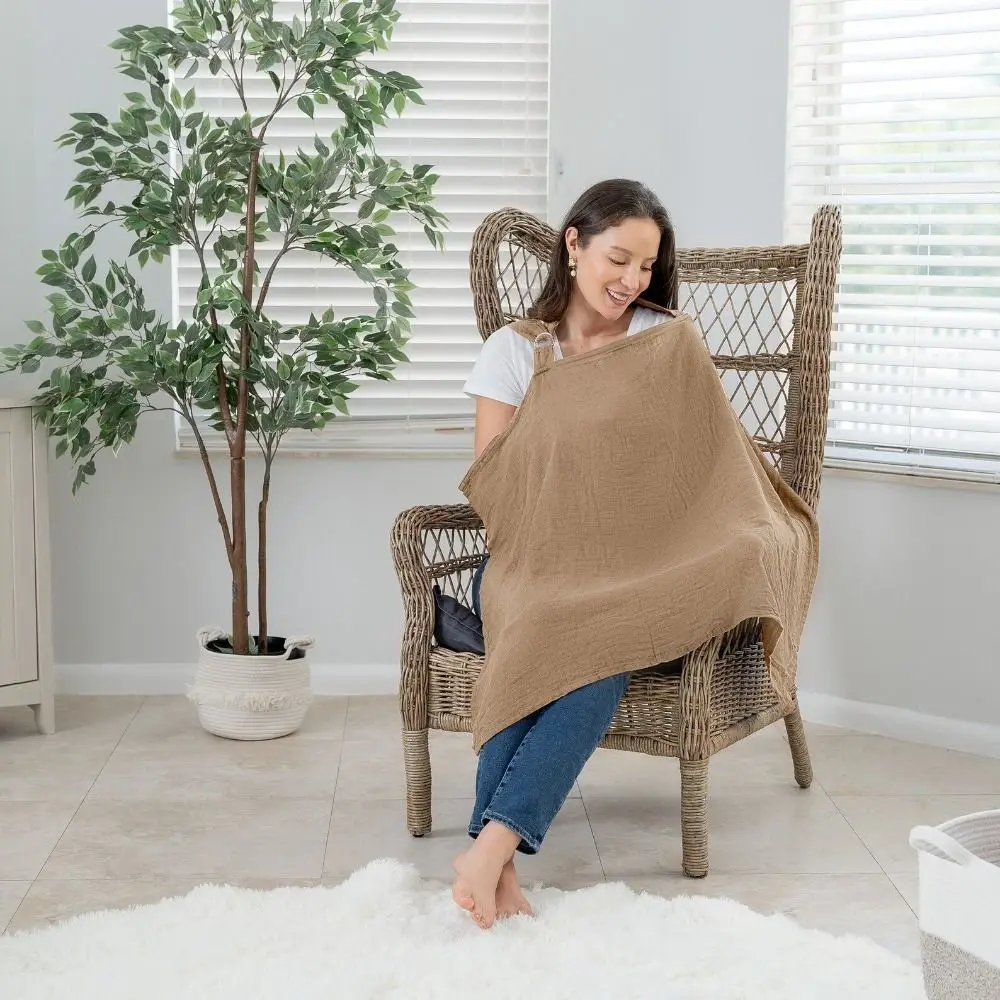 Breathable Cotton Breastfeeding Towel Adjustable Strap With Pockets Breastfeeding Shawl Solid Color Soft Fabric