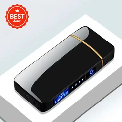 2025 Electric Windproof Metal Lighter Double Arc Flameless Plasma Rechargeable USB Lighter LED Power Display Touch Lighters Gift