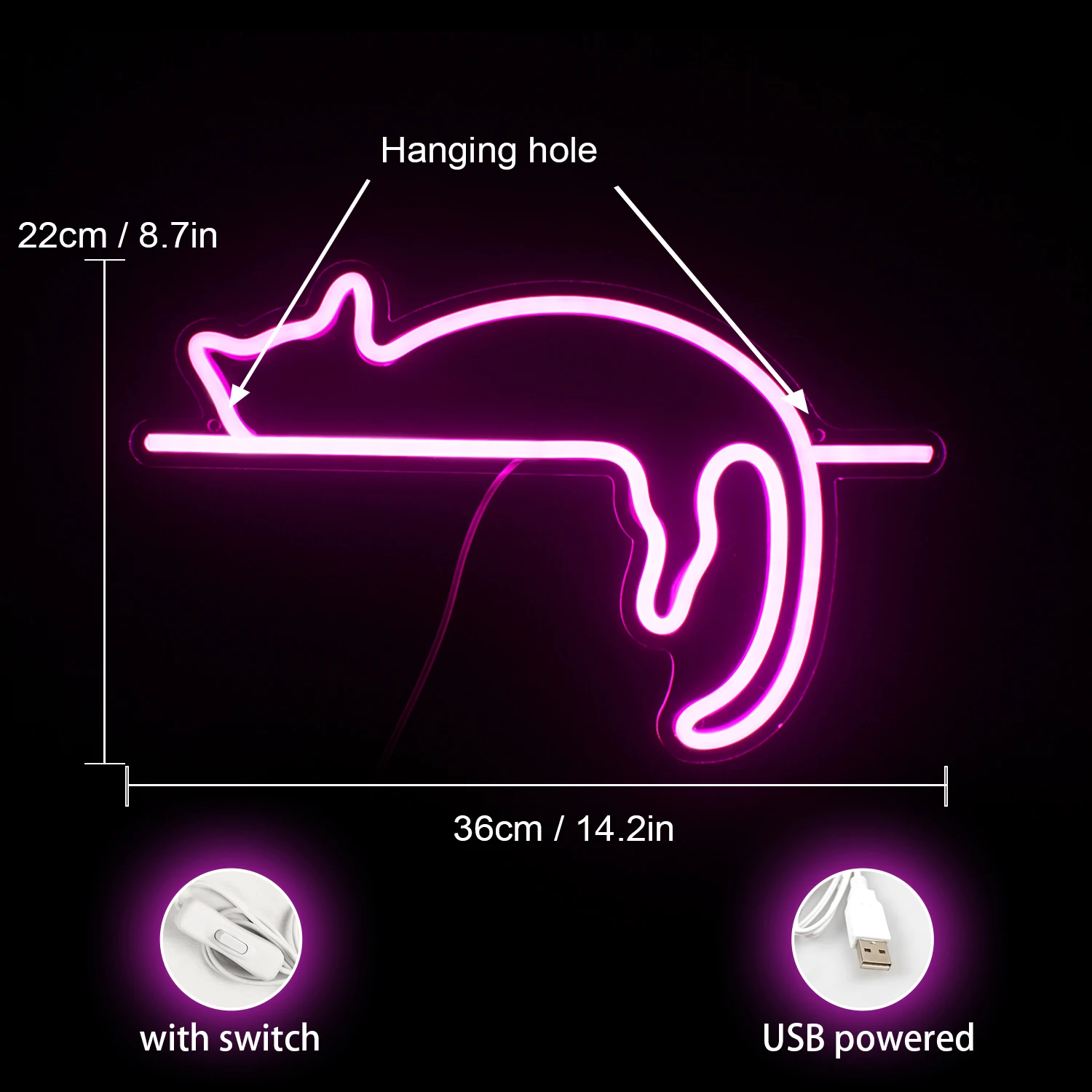 Lazy Cat Neon Led Sign Pink Lights Hanging Kids Room Decoration USB Powered Neon Wall Lamp For Bedroom Pet Store Party Club Logo