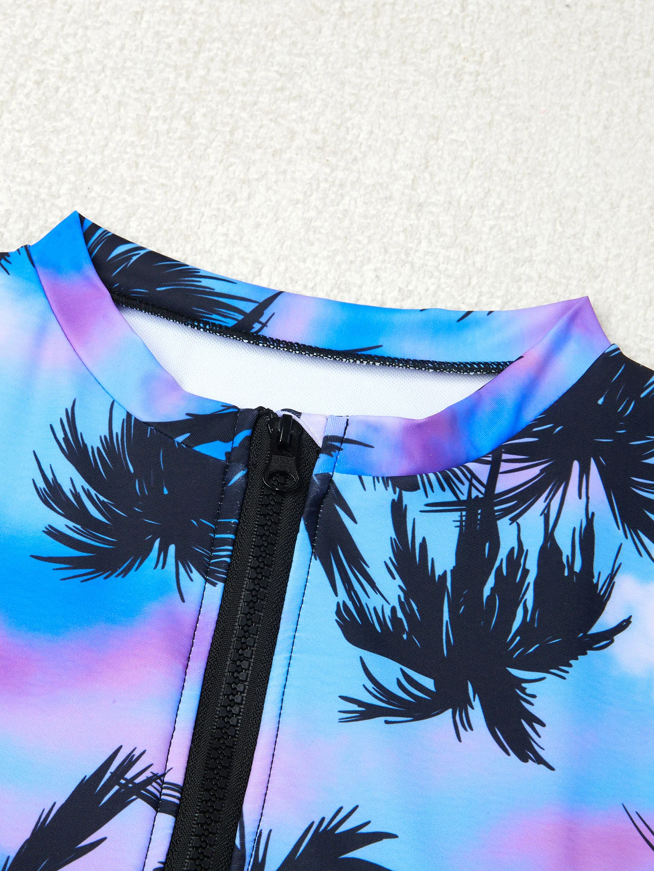 Women's Summer Beach Cap Sleeve Zip Front Stand Neck Full Body Printed One-Piece Swimsuit