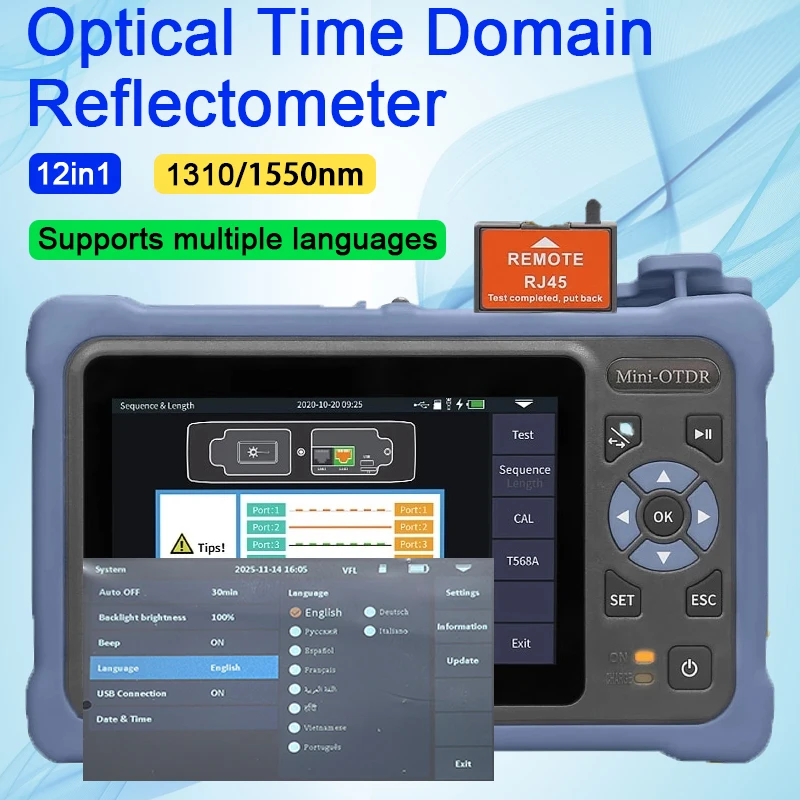 

FTTH Mini Otdr 12-in-1 Optical Fiber Reflectometer 1310/1550nm Fiber Optic Network lan Tester rj45Test With VFL OPM OLS Ethernet