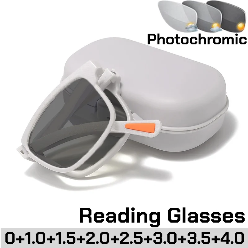 

Portable Folding Color Changing Reading Glasses with Cases for Women Men Ultra Light Fashionable Photochromic Presbyopic Glasses