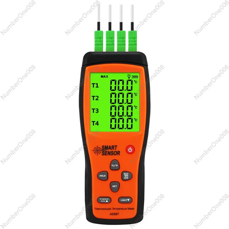 AS887 Digital Four Channel Thermocouple Thermometer Temperature Meter K type thermo-couple sensor LCD Tester range -200-1372C