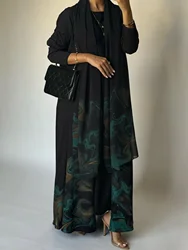 Middle-East Islamic Open Front Abaya Muslim Full Sleeve Loose Printed Elegant  Abayas Turkey Kaftans Women Jilbabs Maxi Dresses