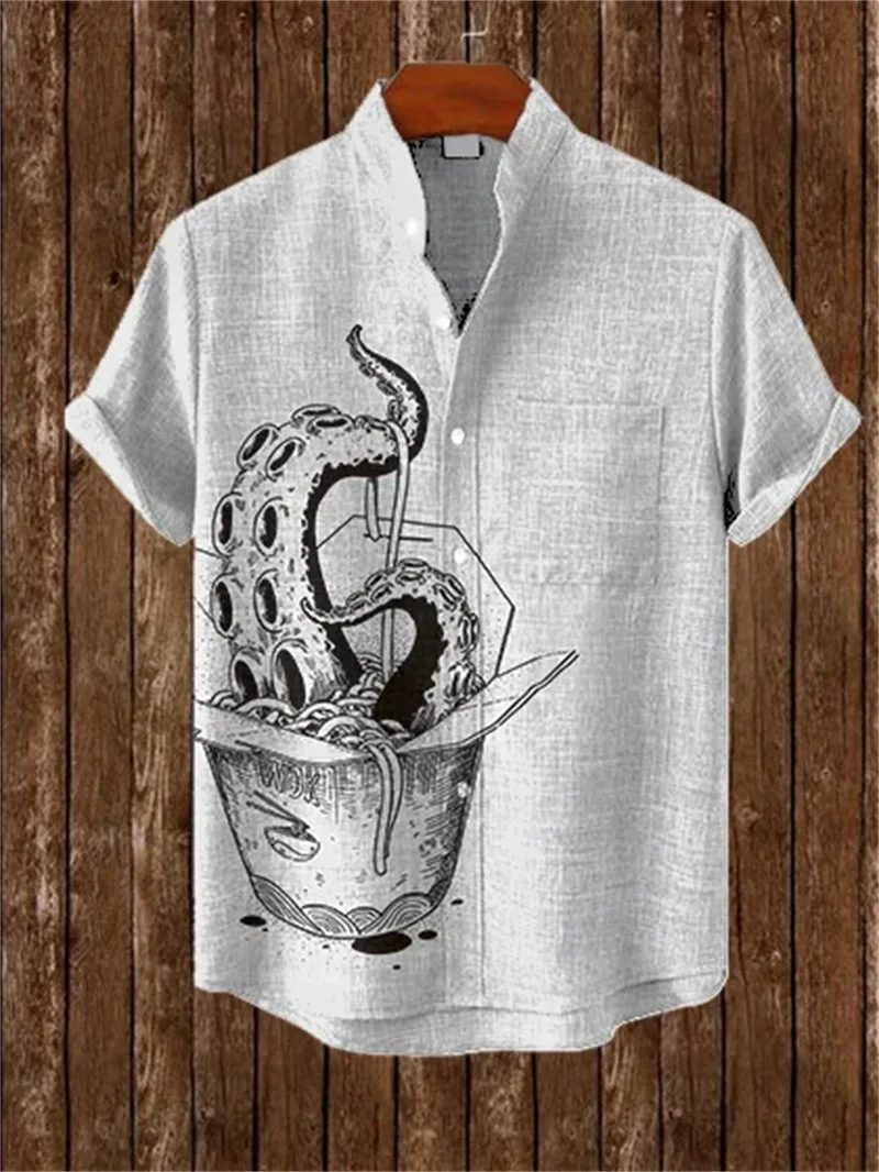

Новая мужская гавайская льняная рубашка с 3D волнистым принтом, повседневный топ с короткими рукавами, свободная одежда, модная рубашка в стиле ретро, топ