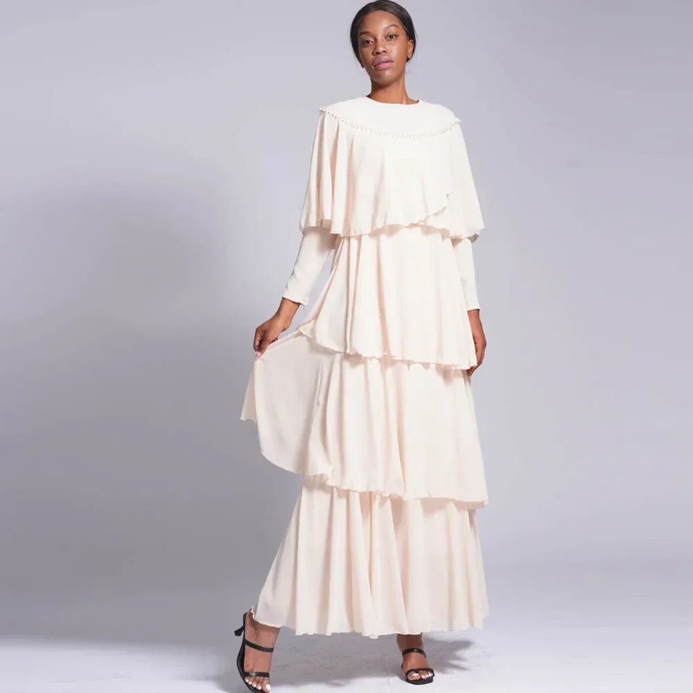 

Abayas Women Muslim Beads Ruffles Layered Maxi Dress Fashion Kaftan Islamic Dubai Evening Party Morocco Clothing Caftan Vestidos