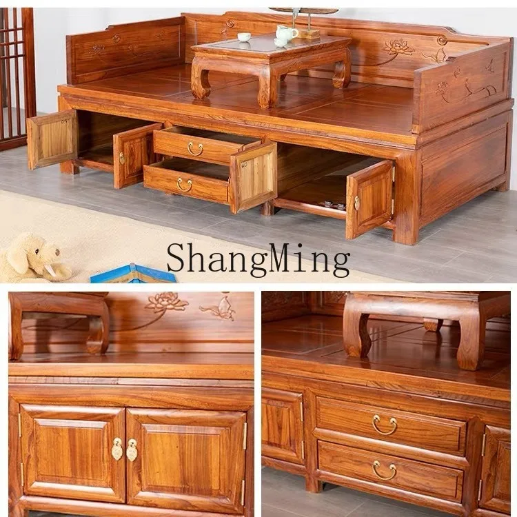 

DSA Chinese Arhat bed small apartment living room antique storage sofa bed furniture dual-purpose solid wood