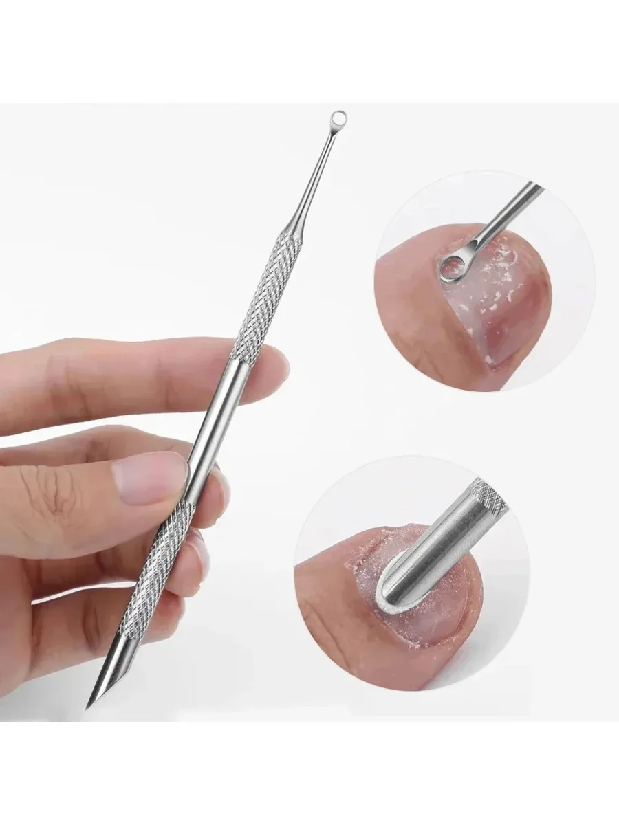 Doppelseitiger Edelstahl-Nagelentferner Maniküre-Stäbchen Werkzeug Abgeschrägte Nagelfeile Kreisförmiger Schrägkopf Nagelhautschieber