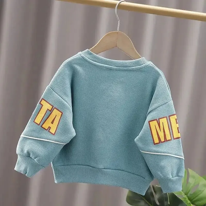 Autumn Baby Boys Pullovers Cotton Casual Cartoon Print Toddler Boys Long Sleeves Letter Versatile Round Neck Infant Kid Boys Top