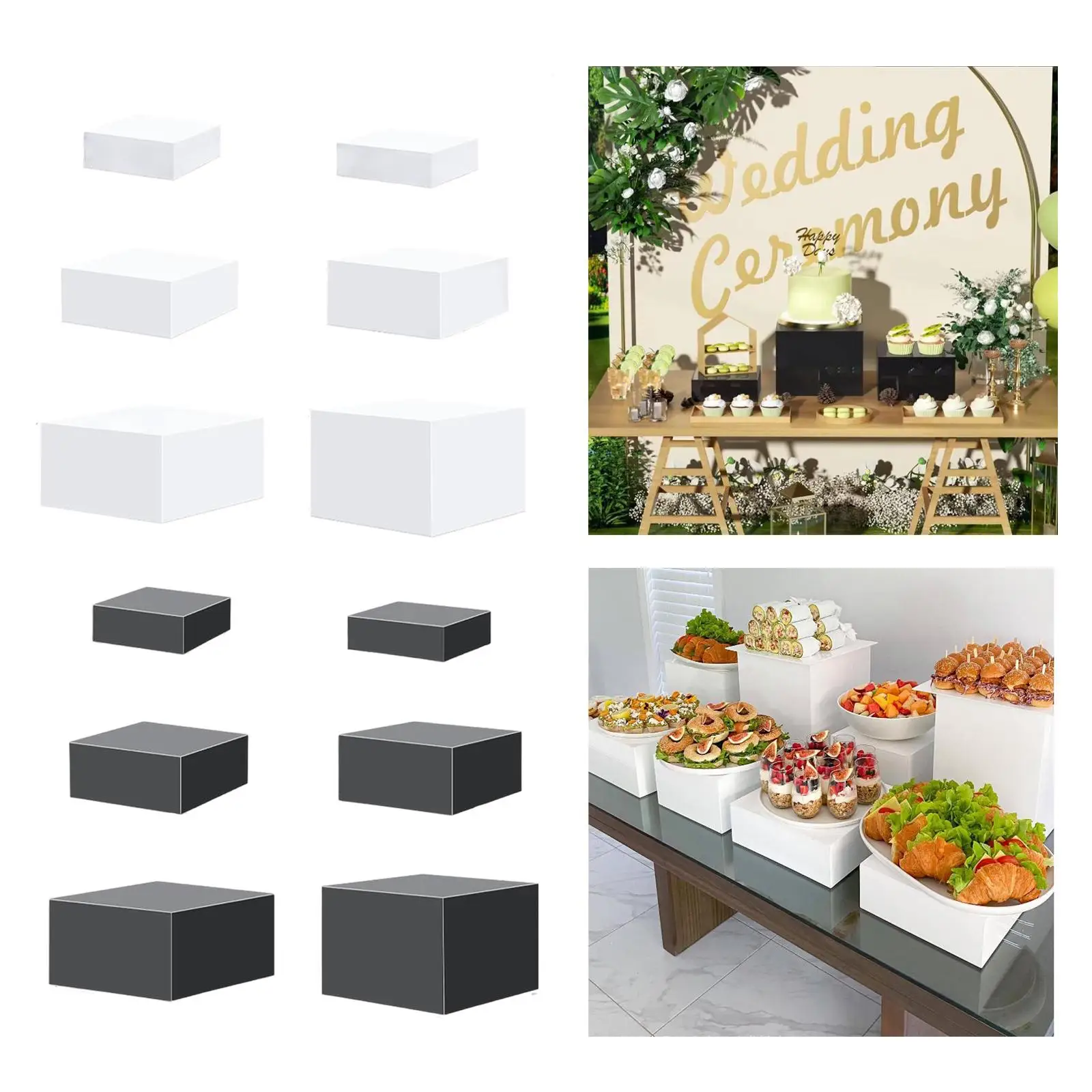 6 Stück Acryl-Display-Riser-Box, 5-seitiger Ausstellungsständer, Lebensmittel-Riser für Kunstfotografie, Kuchen, Action-Figuren, Sammlerstücke, Catering