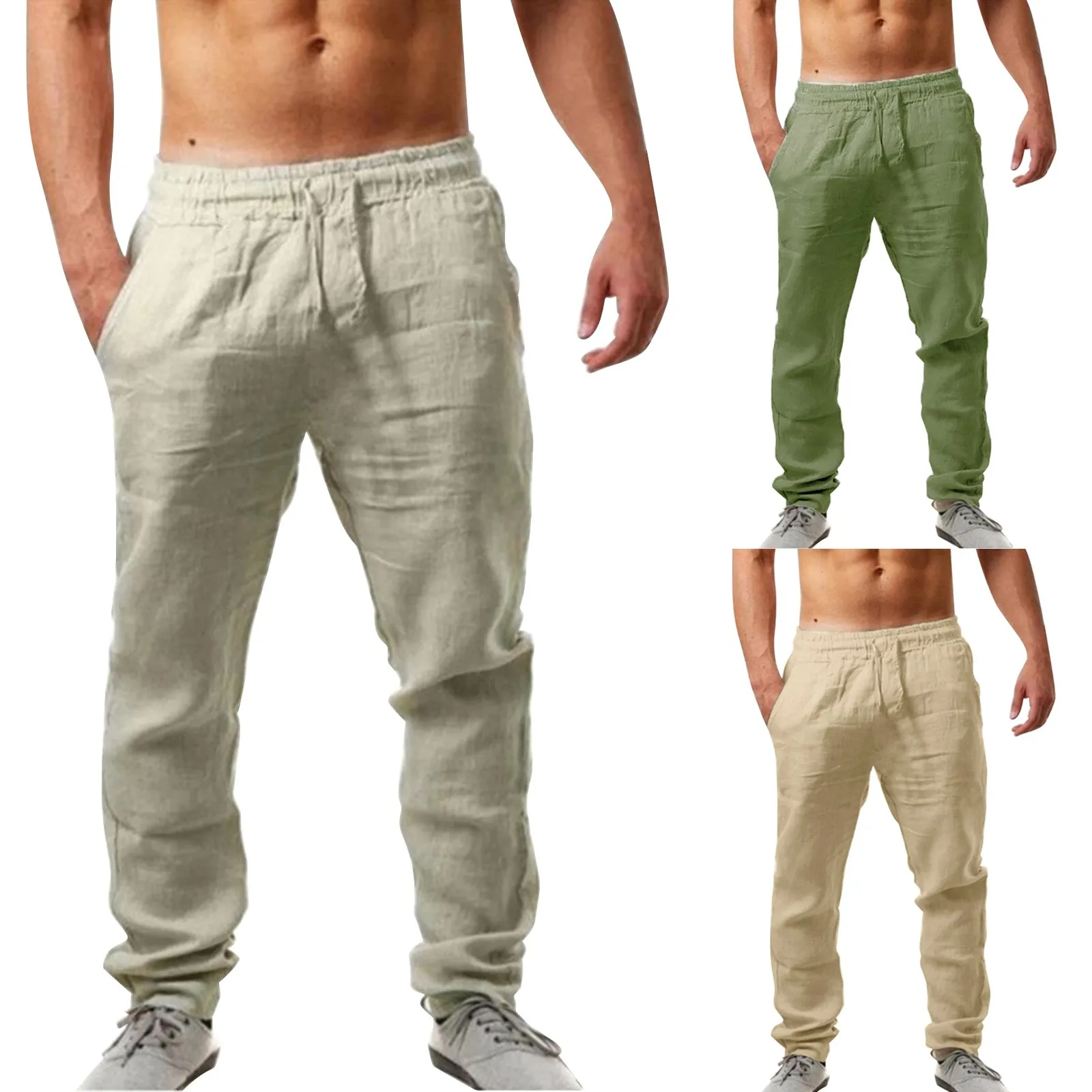 

Men's Cotton Linen Pants Solid Color Male Breathable Trousers Loose Long Pants Men Casual Joggers Fitness Streetwear Трусики