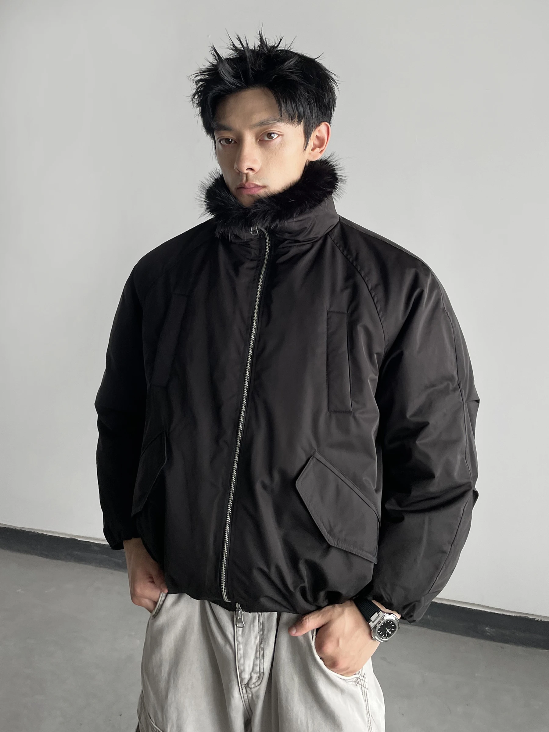 Men Women White Duck Down Faux Fur Collar Down Jackets Couple 2025 Winter New Trendy Coats Warm Thickened Solid Color Down Coats