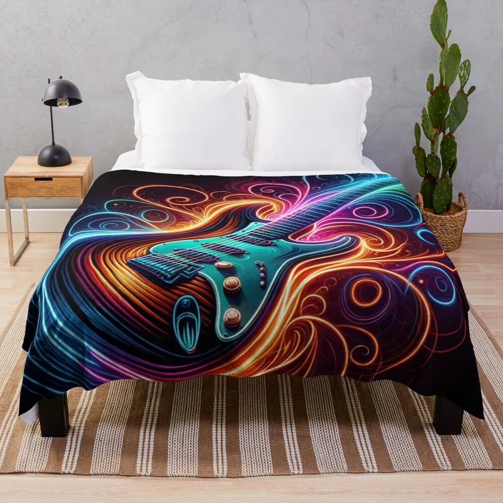 

Neon Groove - Electric Guitar Vibes Throw Blanket Warm Throw Blanket Gift for Anniversary