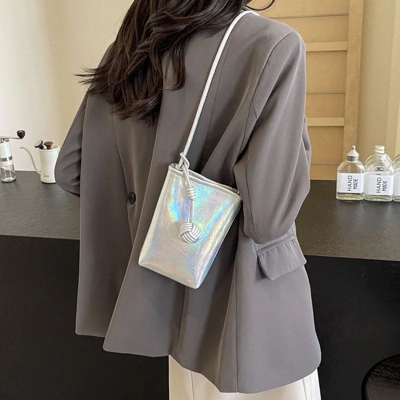 LEFTSIDE Mini Pu Leather Shoulder Bags for Women 2024 Simple Y2K Korean Fashion Gold Handbags and Purses Silver Crossbody Bag