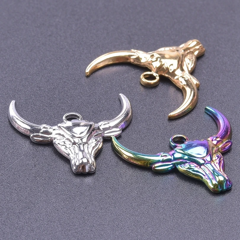 6pcs Stainless Steel Hip Hop Punk Bull Head Charms For Jewelry Making Ox Animal Pendant Necklace DIY Handmade Craft Accessories