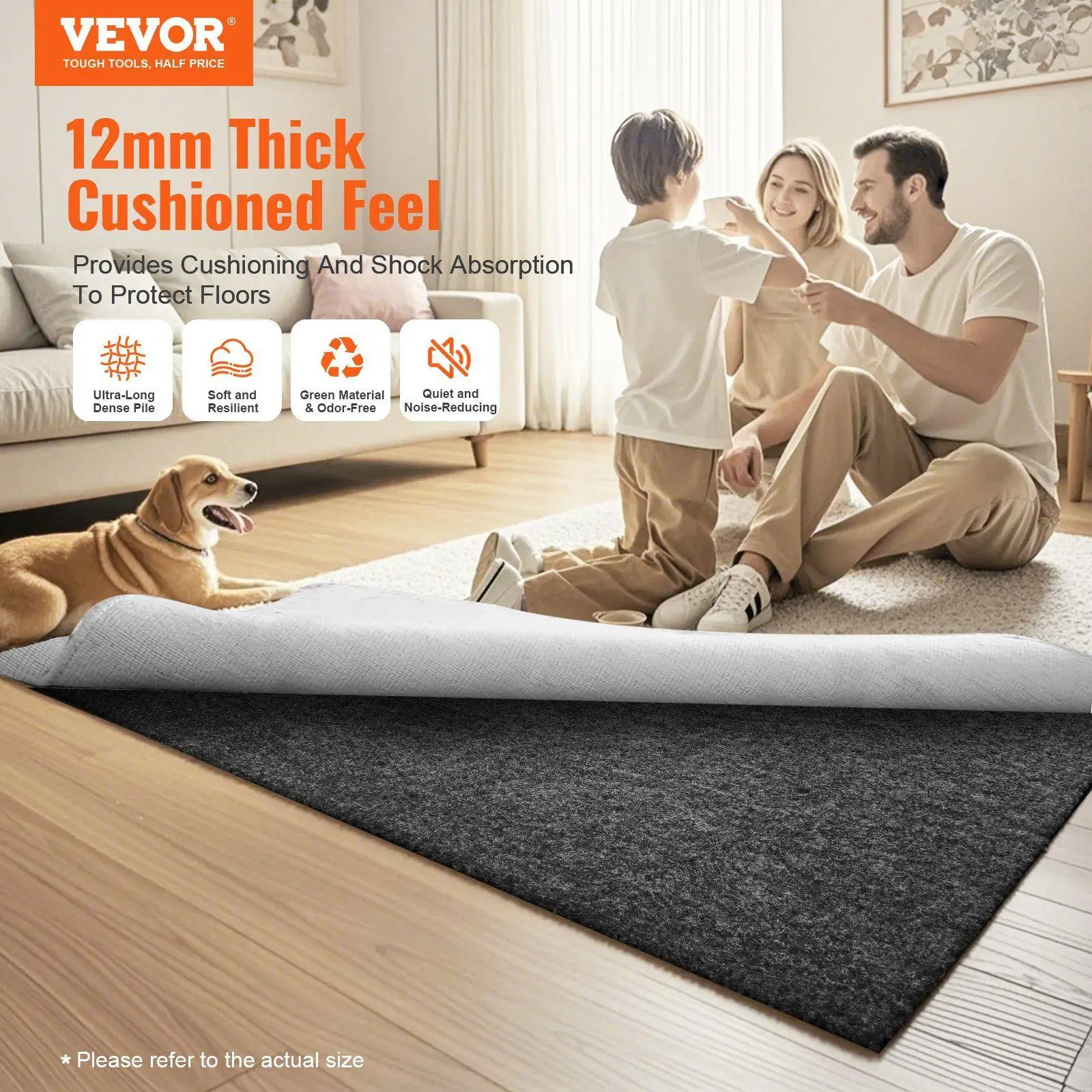 4'x6' 12mm Thick Rug Pad - Breathable Anti-Slip Carpet Underlay - Smooth Edge Finish for Long-Lasting Use
