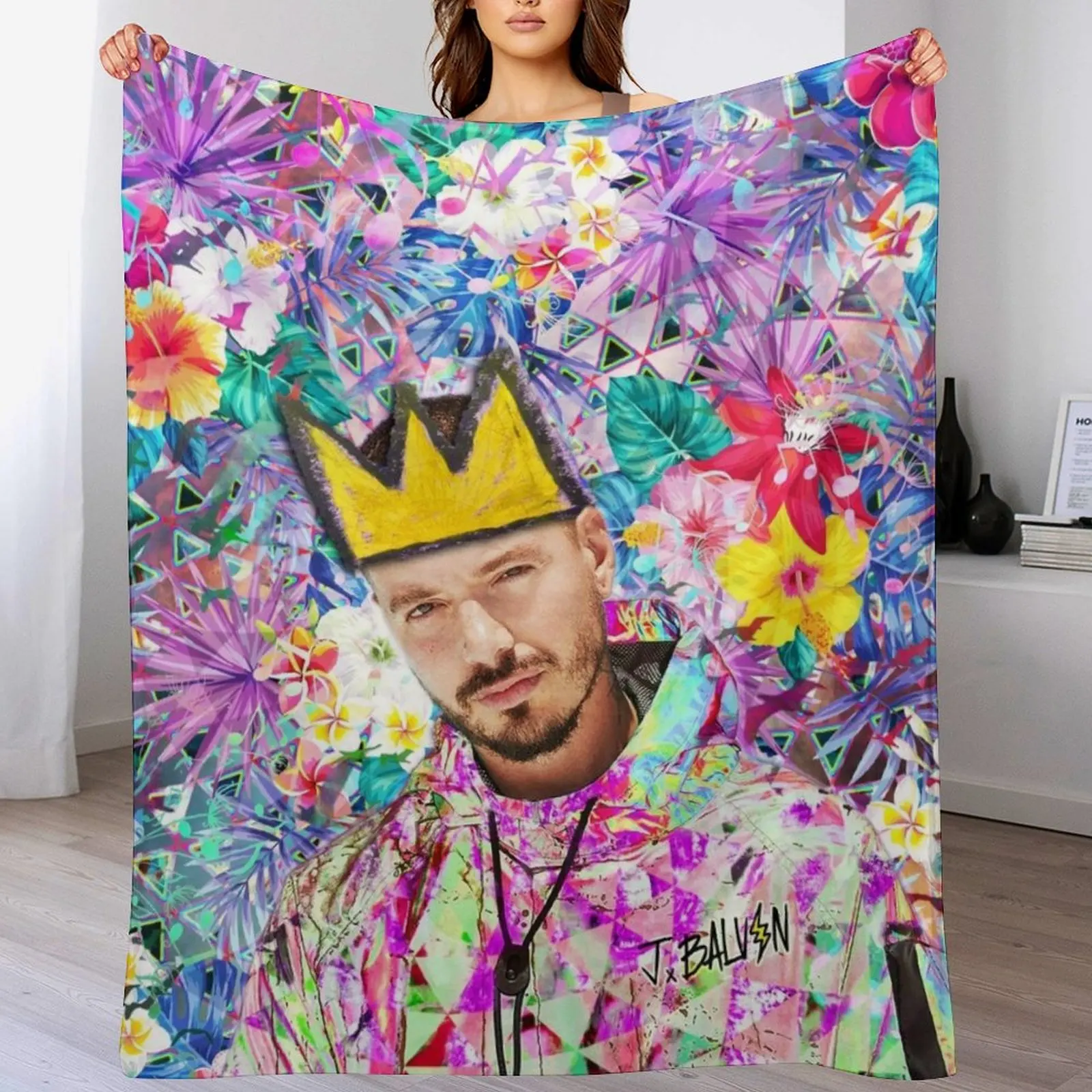 

J Balvin Portrait artwork Throw Blanket sofa bed Decorative Sofas wednesday Blankets