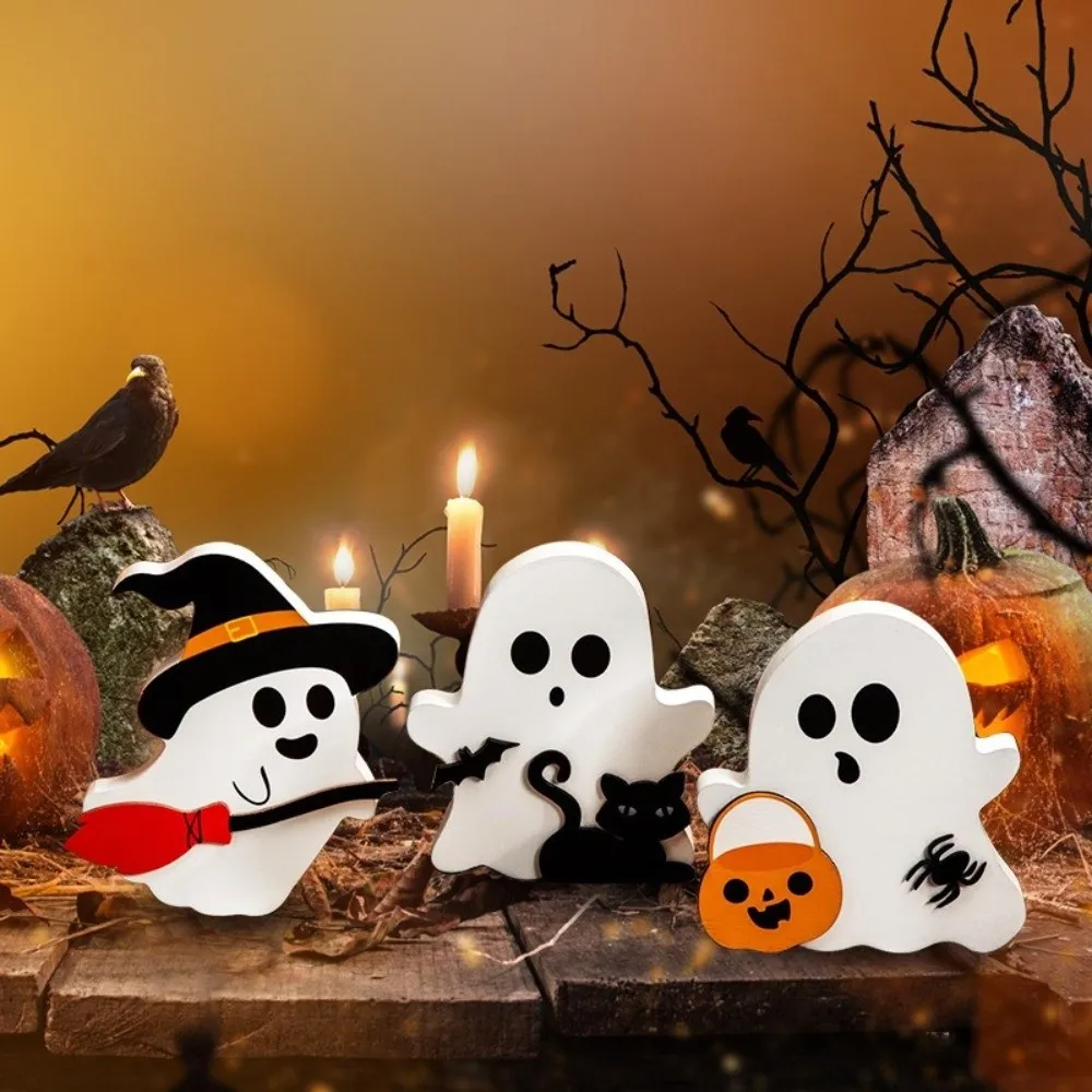 귀여운 할로윈 장식 검은 고양이 빈티지 스타일 할로윈 계층화 된 트레이 장식 호박 할로윈 유령 장식 파티