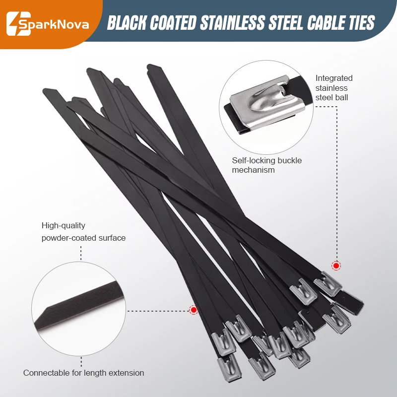 10-100PCS Metal Black Stainless Steel Cable Ties 4.6mm Metal Zip Ties Heavy Duty Locking Wire Ties for Exhaust Pipe Binding