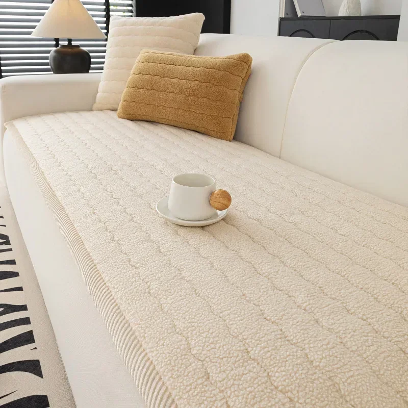 1pc Vintage-Inspired Corduroy Quilted Sofa Cover with Non-Slip Backing, Soft Colour Geometric Pattern, Machine Washable Sofa Pad