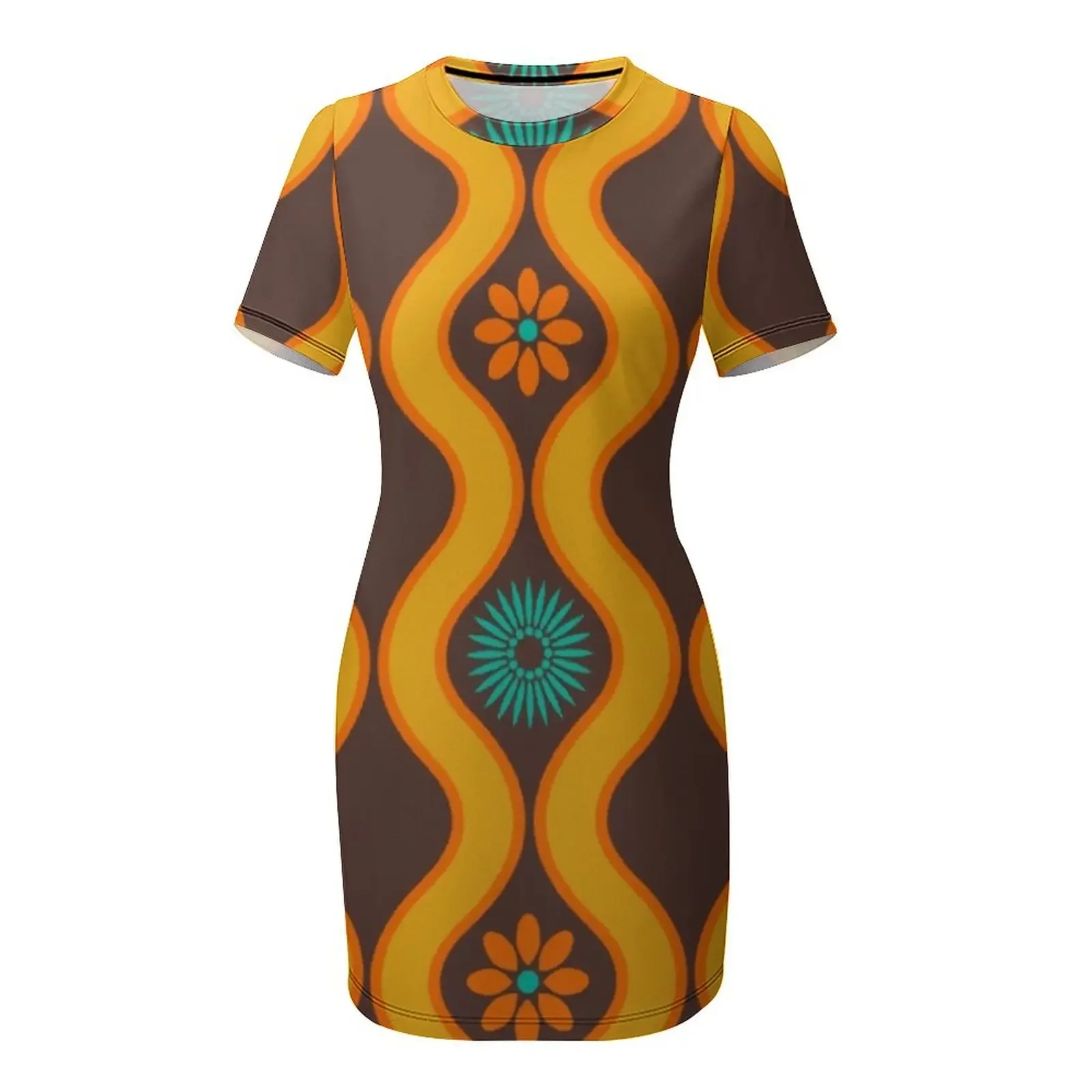 Robe à manches courtes à motifs floraux rétro des années 1970, robes de soirée pour femmes, robe de bal, robe 2025