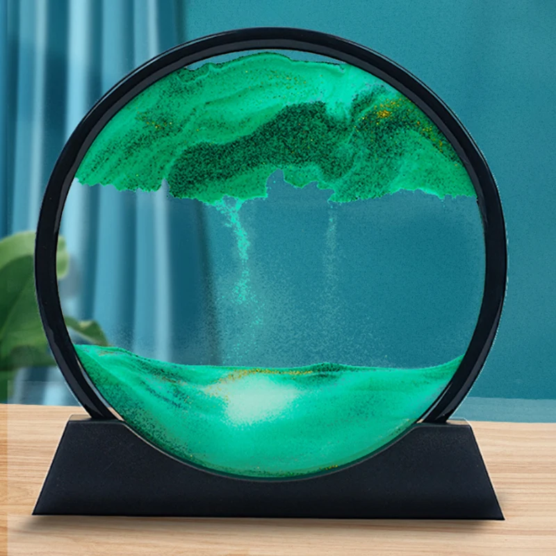 3D Hourglass Quicksand Moving Sand Art Picture Round Glass Deep Sea Sandscape Craft Flowing Painting Office Home Christmas