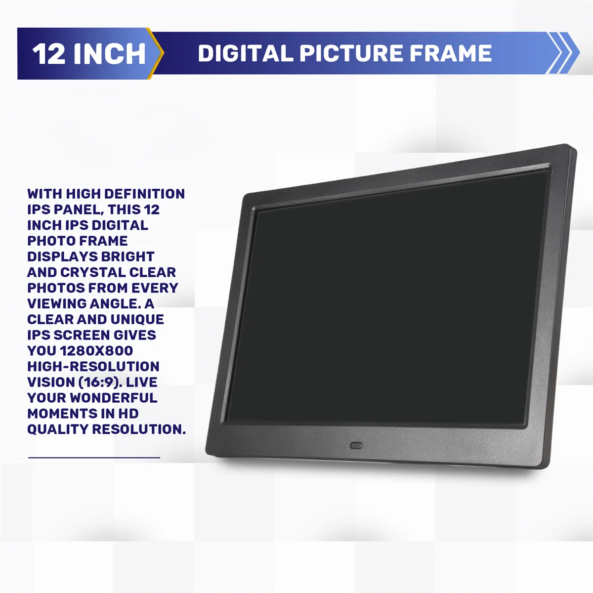 AA91 Digital Picture Frame, 12 Inch Digital Photo Frame with Wireless Remote Control, Support SD Card/USB EU PLUG