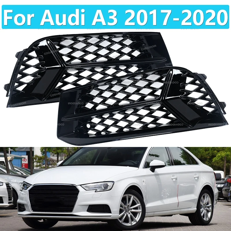 Car Honeycomb Fog Lamp For Audi A3 2017 2018 2019 2020 Frame Hollow Grille Under The Net Black Bright Car Accessories