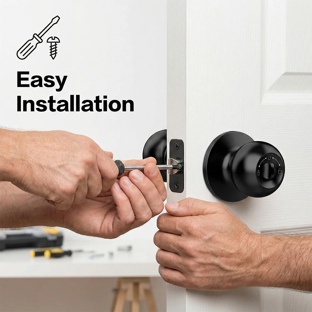 Smart Fingerprint Door Knob Lock Tuya App Control Keyless Entry Smart Lock Temporary Password Unlock Easy Install Round Handle Lock for Bedroom Office Interior Doors