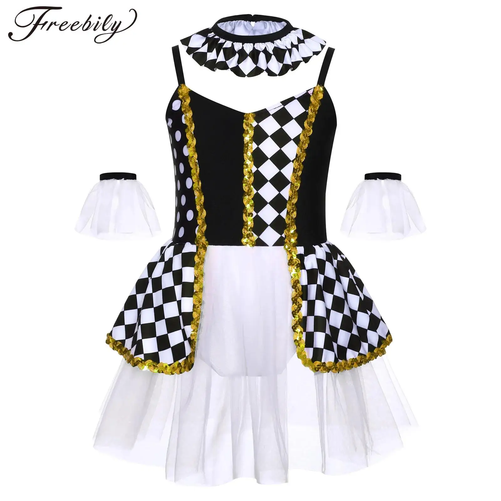 

Girls Ballet Dance Tutu Dress Sequins Spaghetti Strap Plaid Mesh Leotard Figure Skating Gymnastics Stage Performance Costume